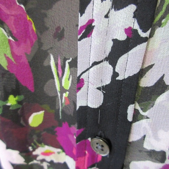 Equipment Femme 100% Silk Blouse M Black Floral Sheer Button Down Office 114 - Picture 8 of 14